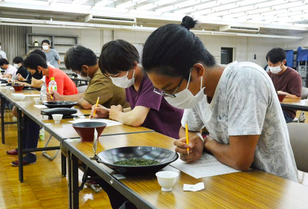 荒茶の特徴を記録する競技者